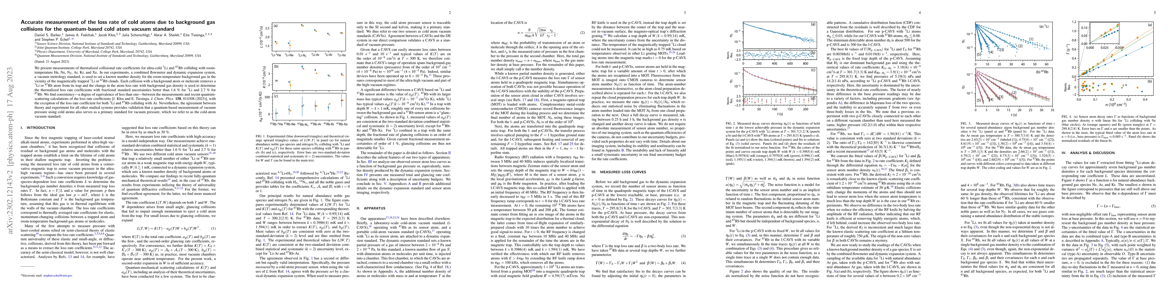 Thumbnail for Accurate measurement of the loss rate of cold atoms due to background
  gas collisions for the quantum-based cold atom vacuum standard