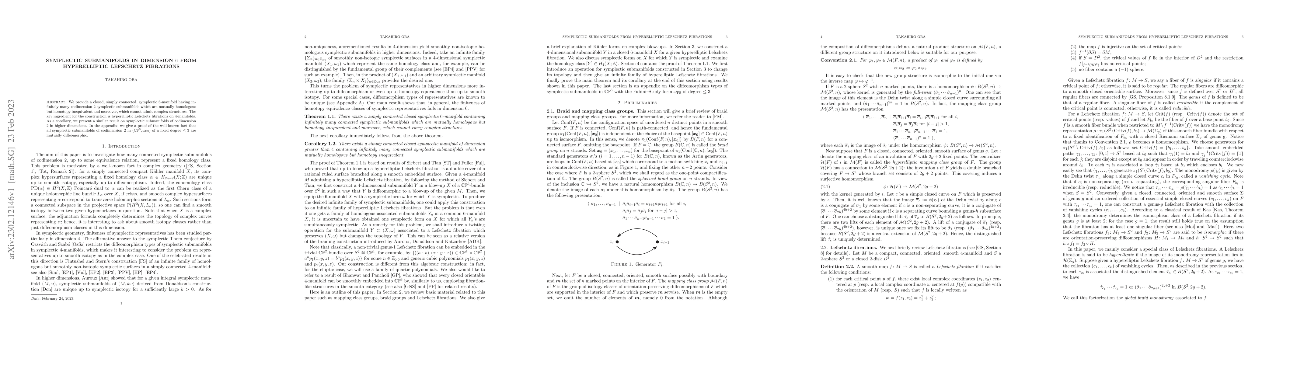 Thumbnail for Symplectic submanifolds in dimension $6$ from hyperelliptic Lefschetz
  fibrations