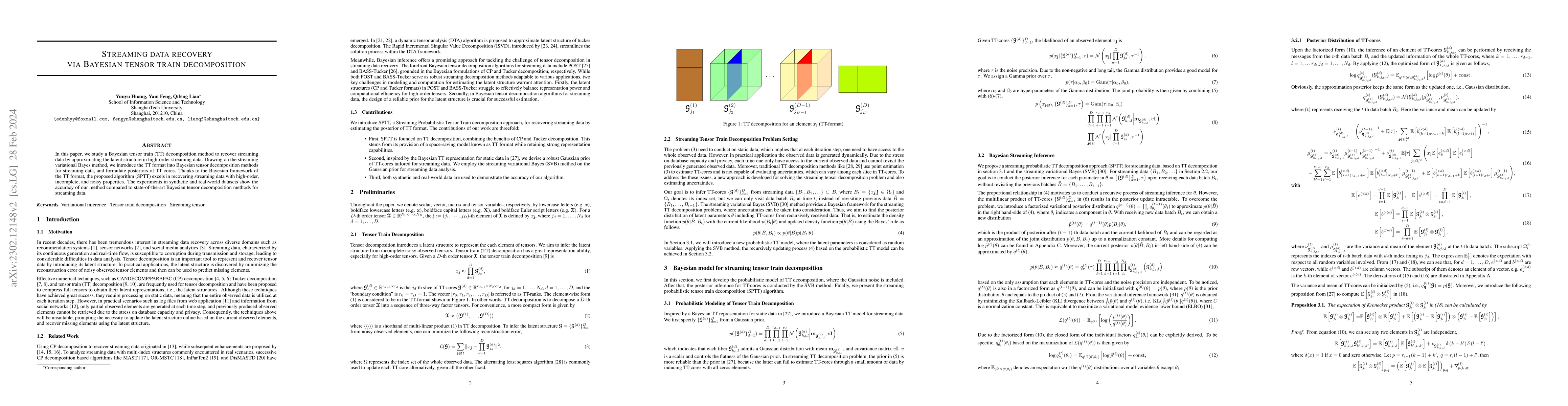 Thumbnail for Streaming data recovery via Bayesian tensor train decomposition