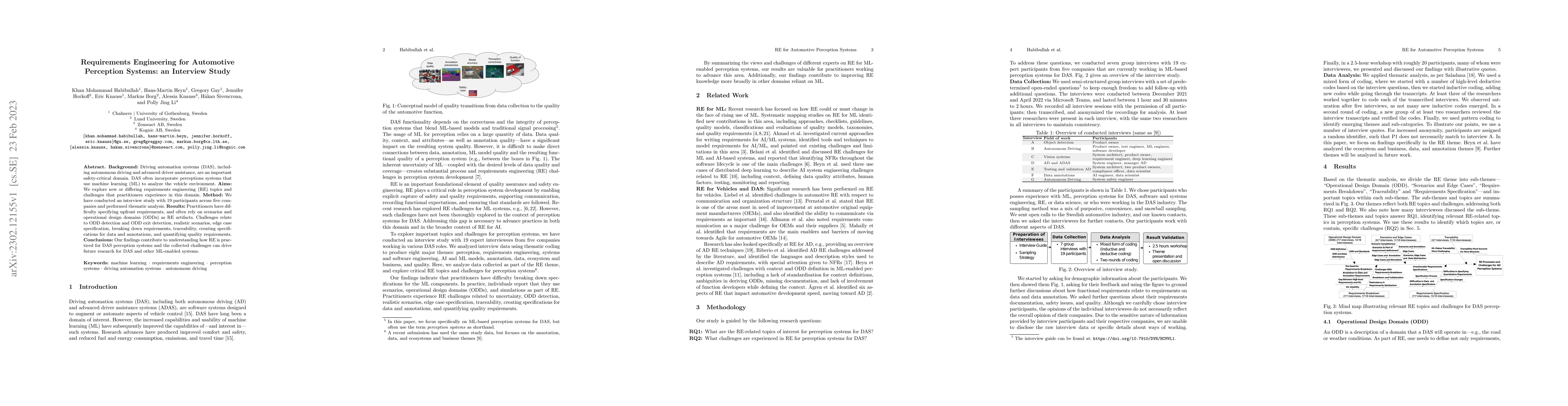 Thumbnail for Requirements Engineering for Automotive Perception Systems: an Interview
  Study