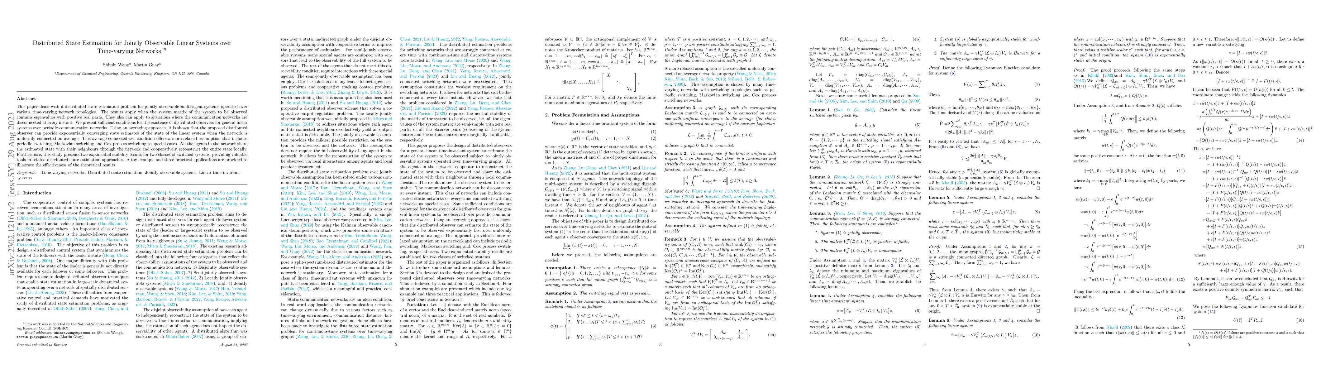 Thumbnail for Distributed State Estimation for Jointly Observable Linear Systems over
  Time-varying Networks