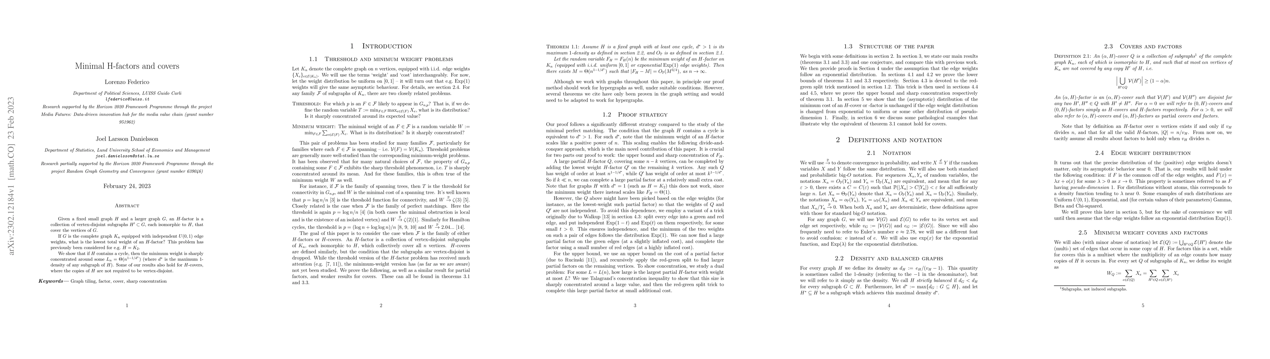 Thumbnail for Minimal H-factors and covers