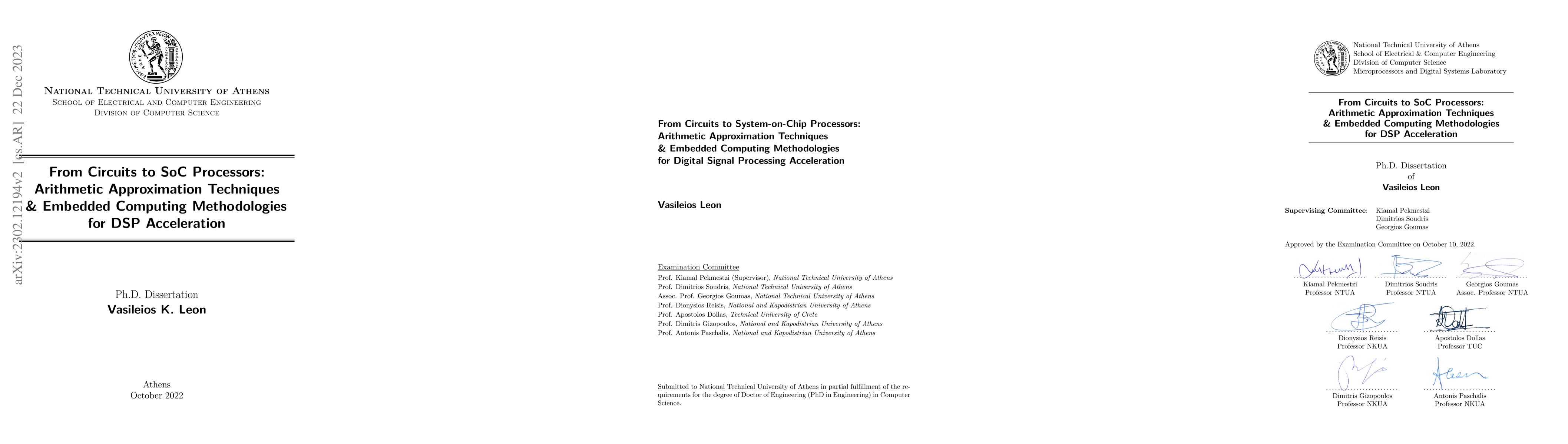 Thumbnail for From Circuits to SoC Processors: Arithmetic Approximation Techniques &
  Embedded Computing Methodologies for DSP Acceleration
