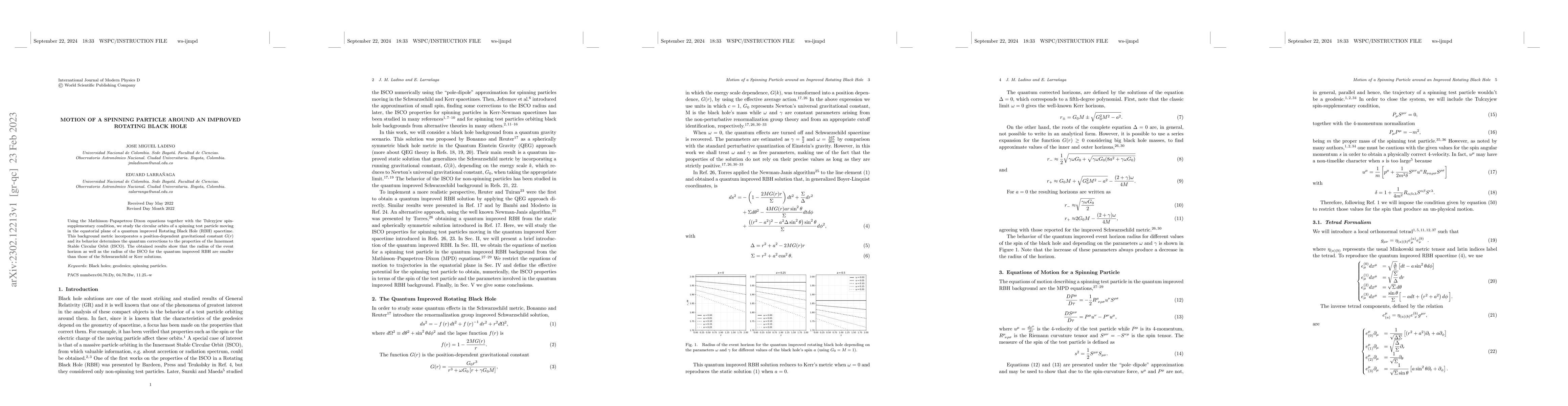 Thumbnail for Motion of a spinning particle around an improved rotating black hole