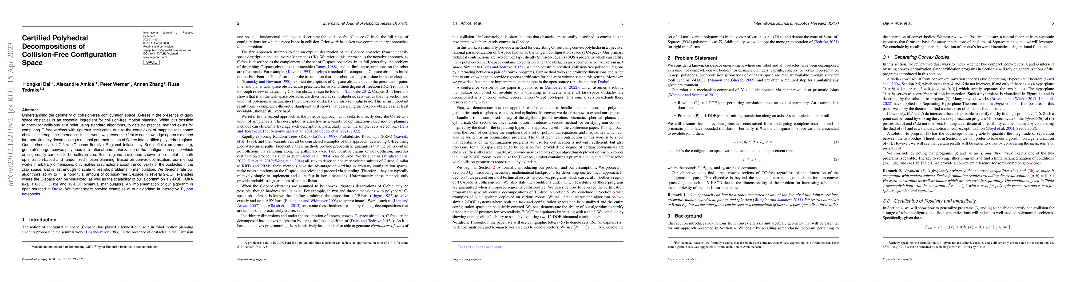 Thumbnail for Certified Polyhedral Decompositions of Collision-Free Configuration
  Space