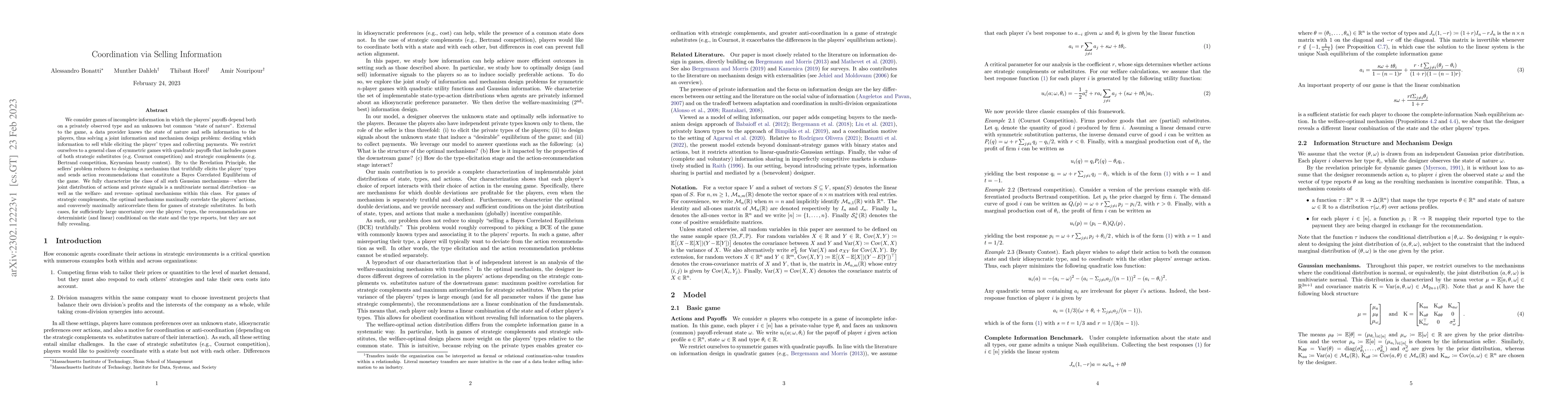 Thumbnail for Coordination via Selling Information