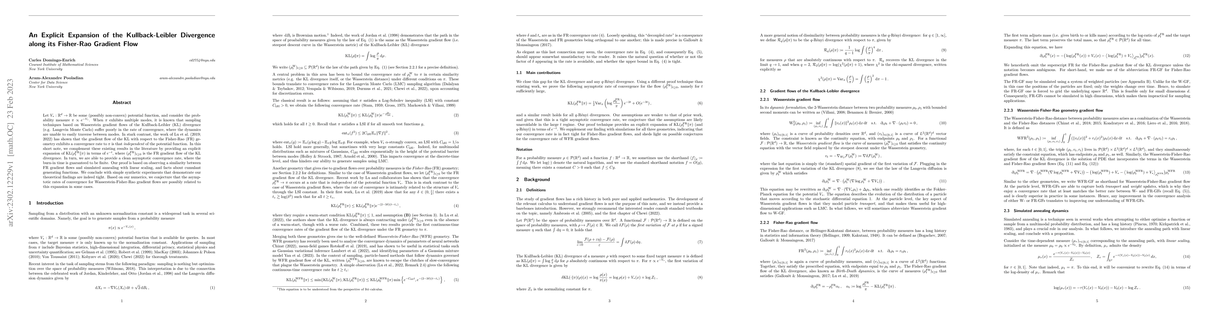 Thumbnail for An Explicit Expansion of the Kullback-Leibler Divergence along its
  Fisher-Rao Gradient Flow