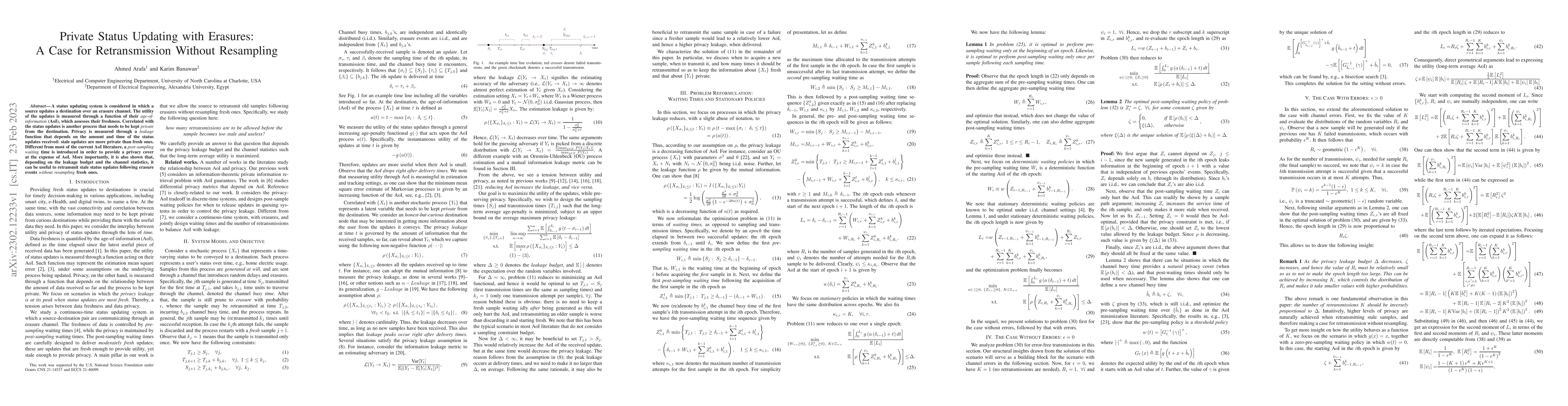 Thumbnail for Private Status Updating with Erasures: A Case for Retransmission Without
  Resampling