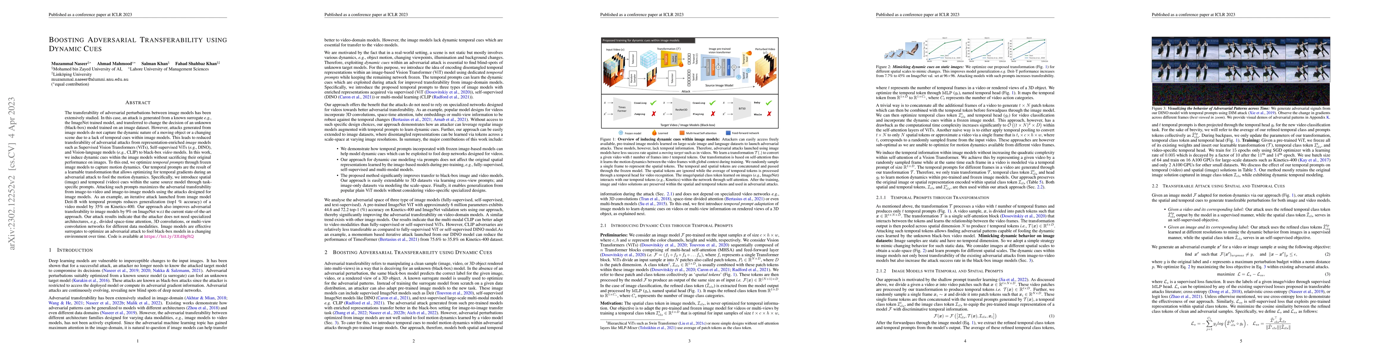Thumbnail for Boosting Adversarial Transferability using Dynamic Cues