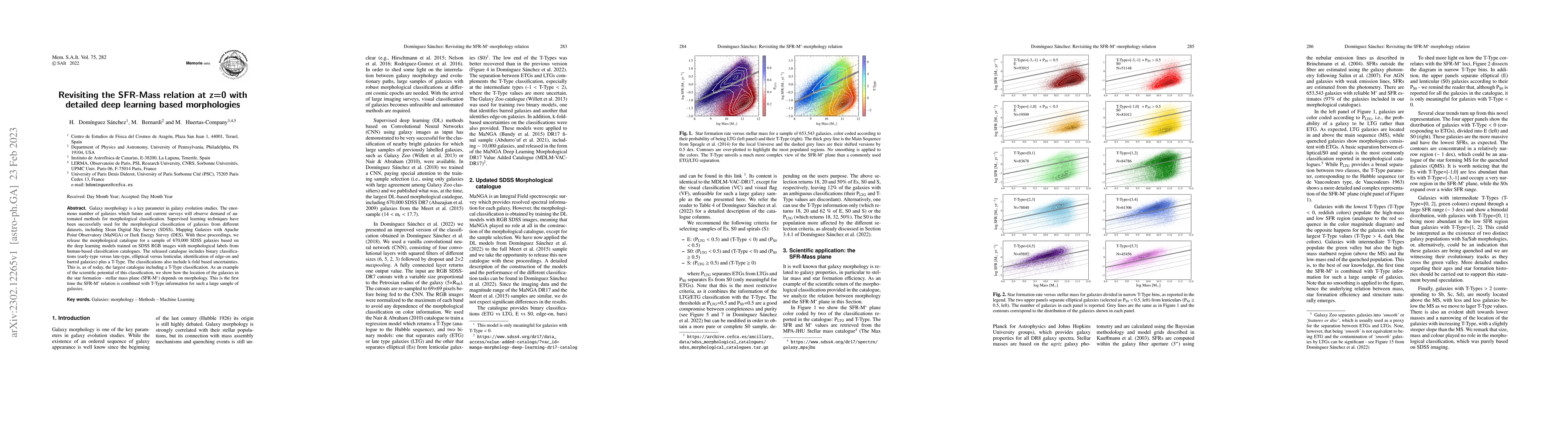 Thumbnail for Revisiting the SFR-Mass relation at z=0 with detailed deep learning
  based morphologies