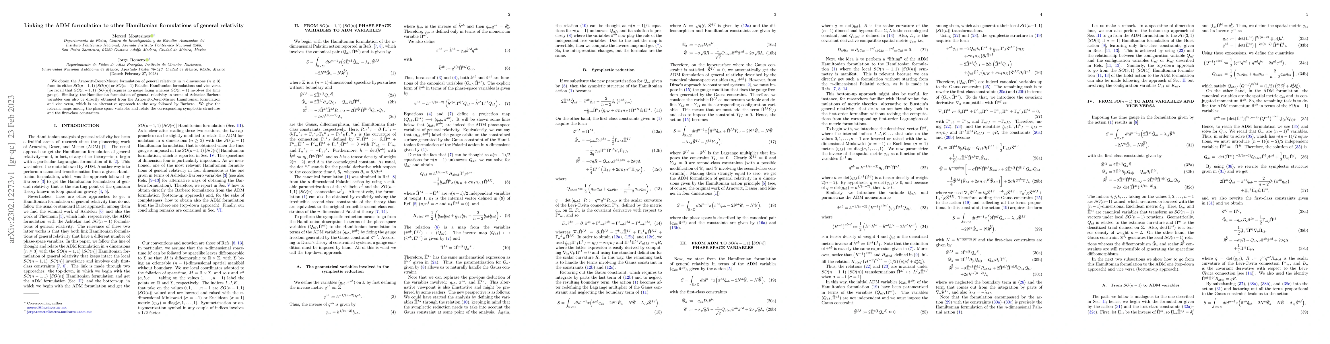 Thumbnail for Linking the ADM formulation to other Hamiltonian formulations of general
  relativity