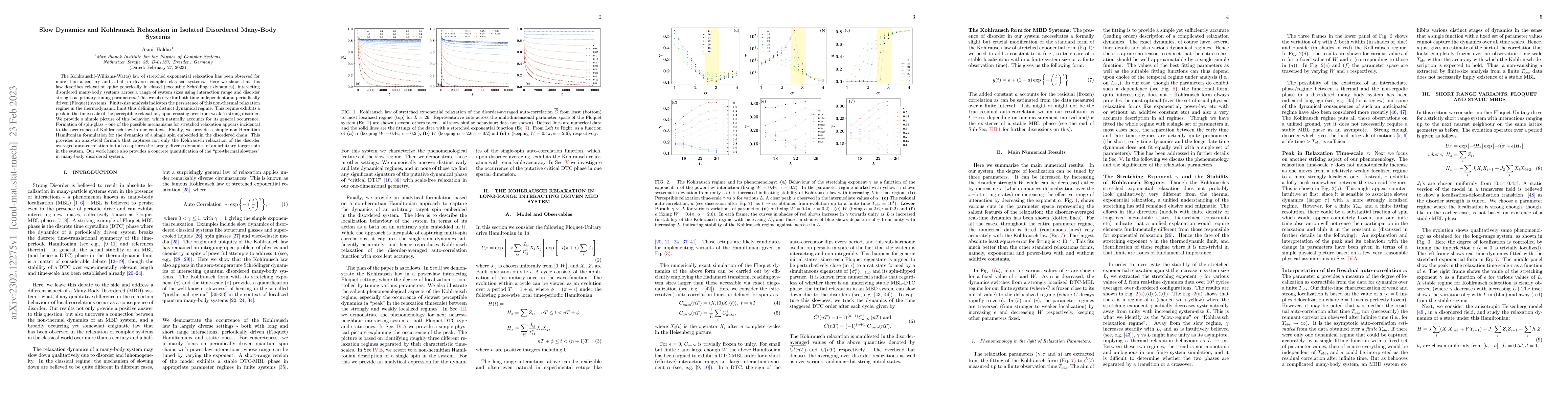 Thumbnail for Slow Dynamics and Kohlrausch Relaxation in Isolated Disordered Many-Body
  Systems
