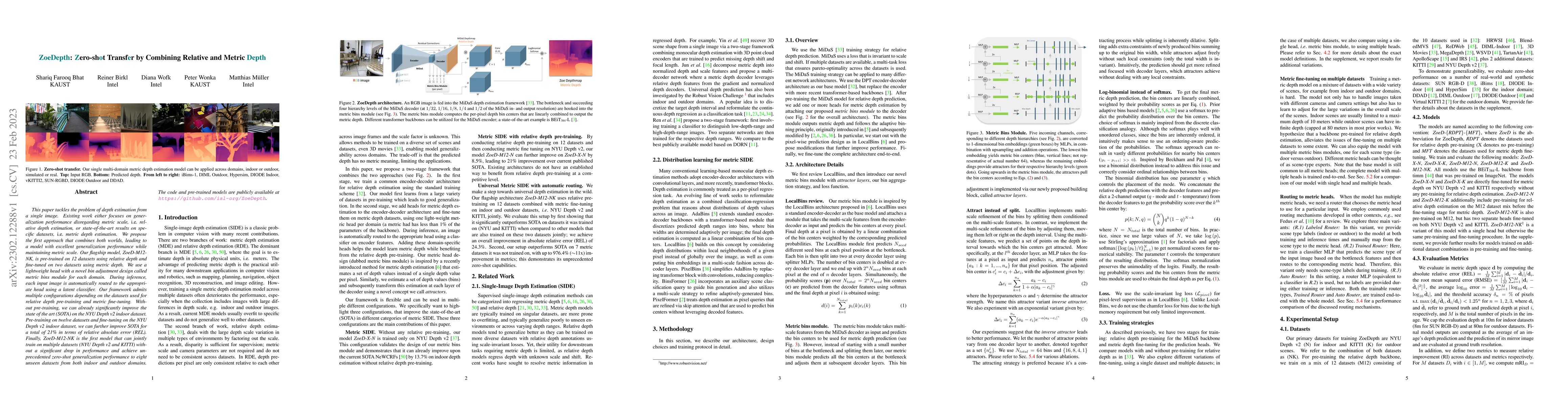 Thumbnail for ZoeDepth: Zero-shot Transfer by Combining Relative and Metric Depth