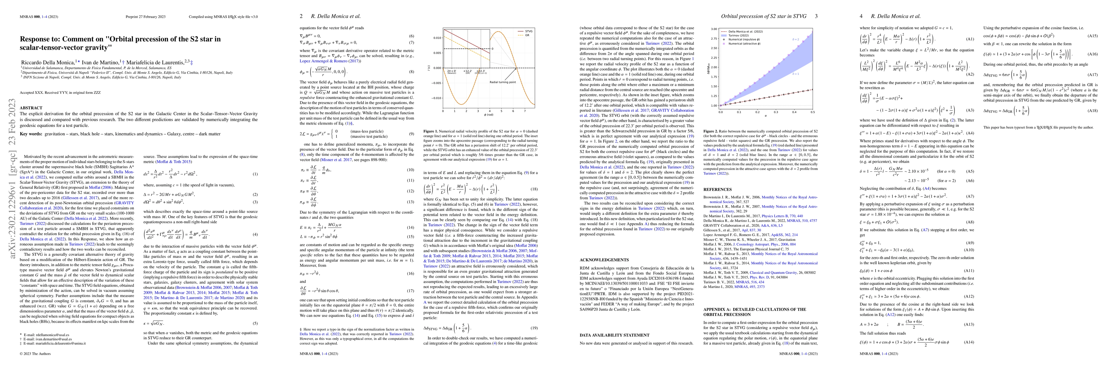 Thumbnail for Response to: Comment on "Orbital precession of the S2 star in
  scalar-tensor-vector gravity"