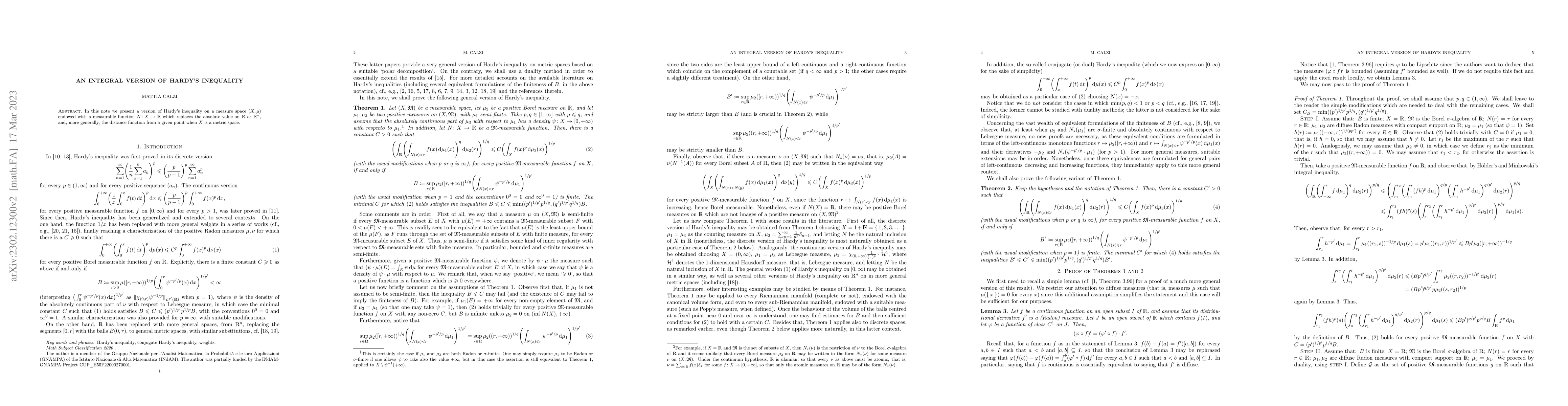 Thumbnail for An Integral Version of Hardy's Inequality