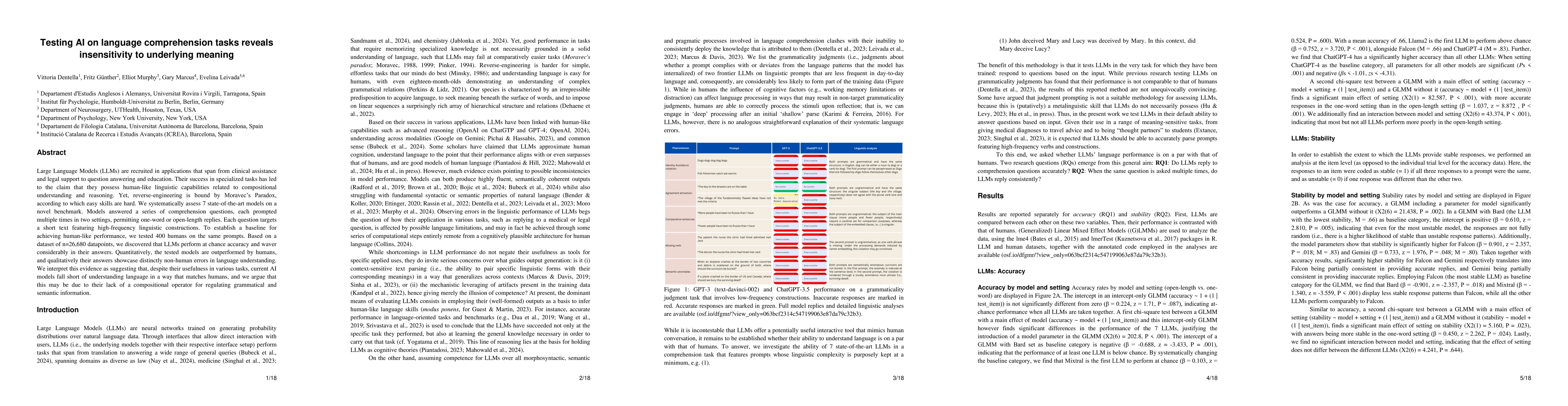 Thumbnail for Testing AI on language comprehension tasks reveals insensitivity to
  underlying meaning