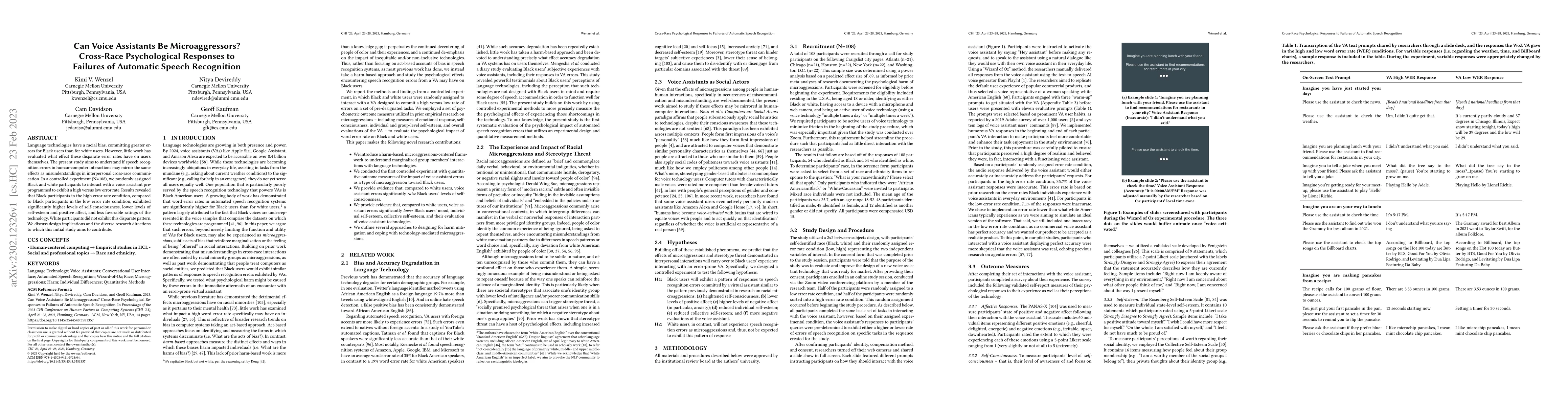 Thumbnail for Can Voice Assistants Be Microaggressors? Cross-Race Psychological
  Responses to Failures of Automatic Speech Recognition
