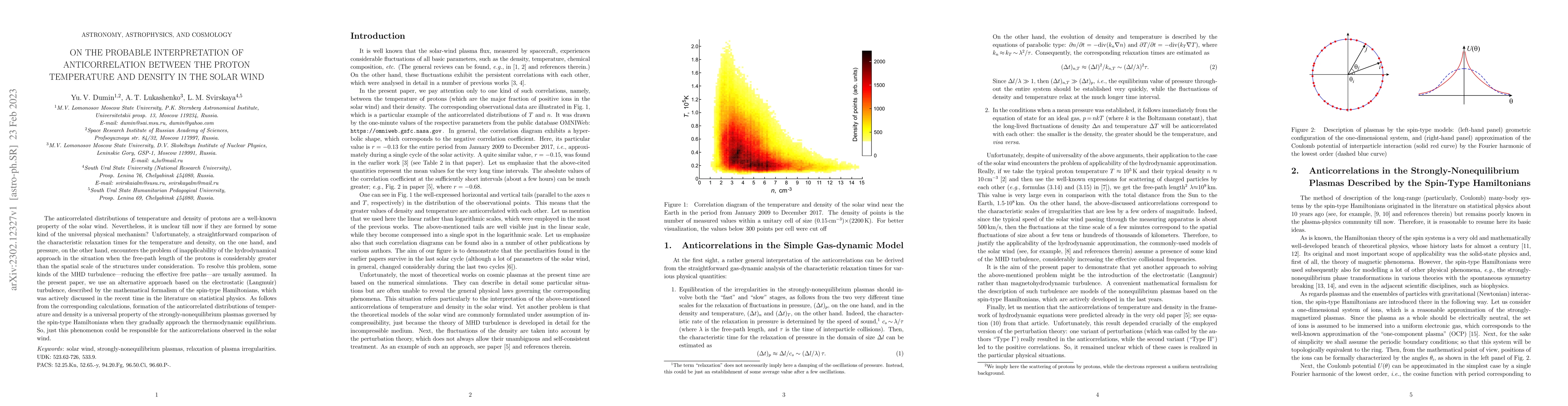 Thumbnail for On the Probable Interpretation of Anticorrelation between the Proton
  Temperature and Density in the Solar Wind