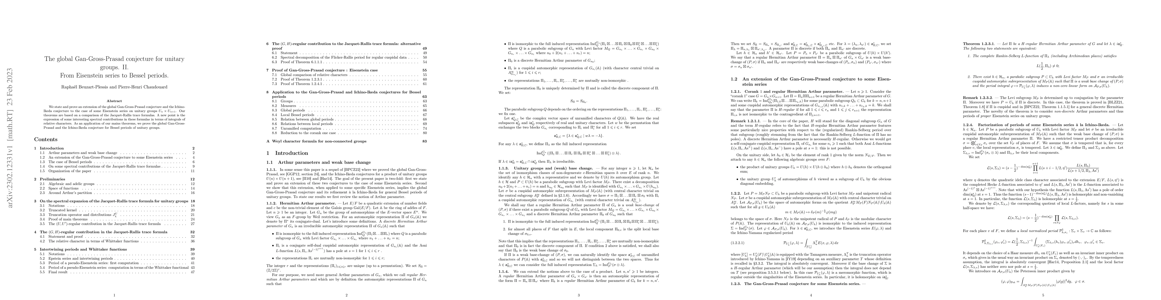 Thumbnail for The global Gan-Gross-Prasad conjecture for unitary groups. II. From
  Eisenstein series to Bessel periods