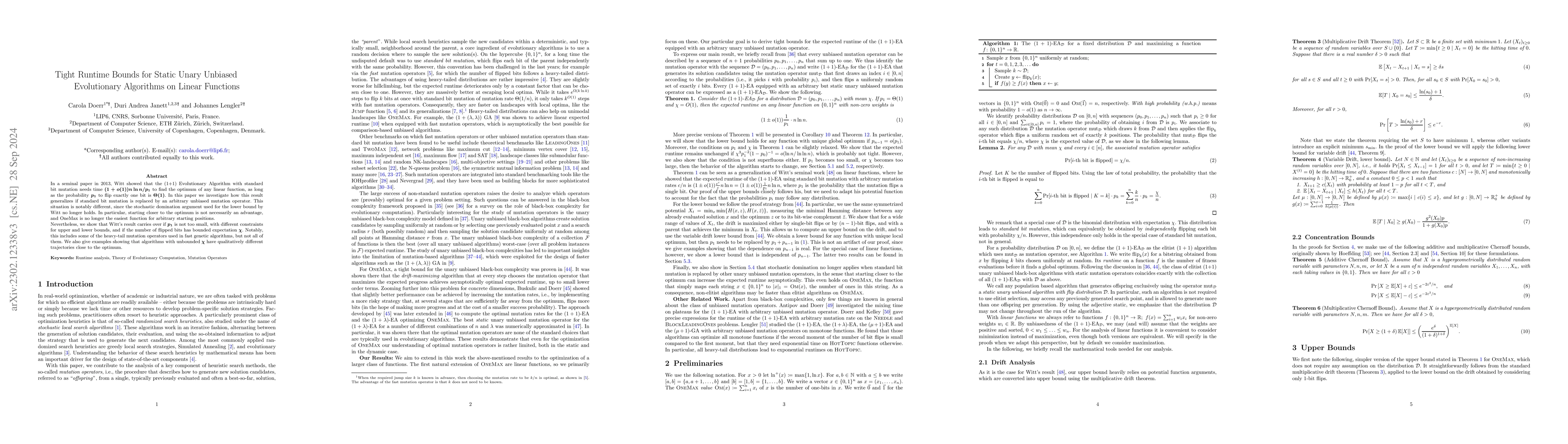 Thumbnail for Tight Runtime Bounds for Static Unary Unbiased Evolutionary Algorithms
  on Linear Functions