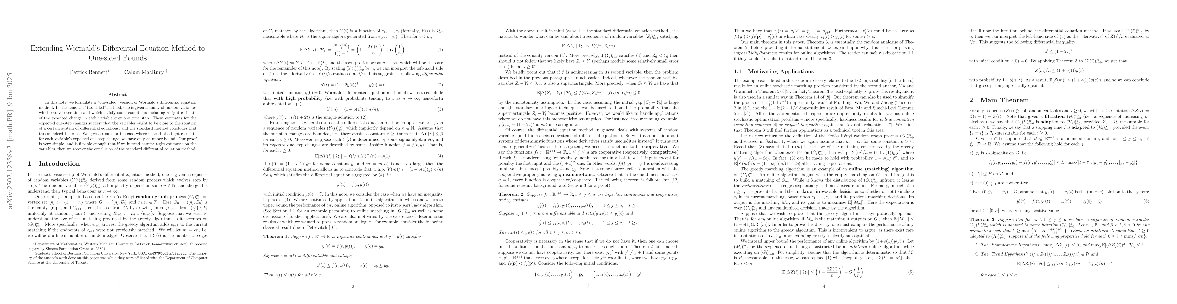 Thumbnail for Extending Wormald's Differential Equation Method to One-sided Bounds