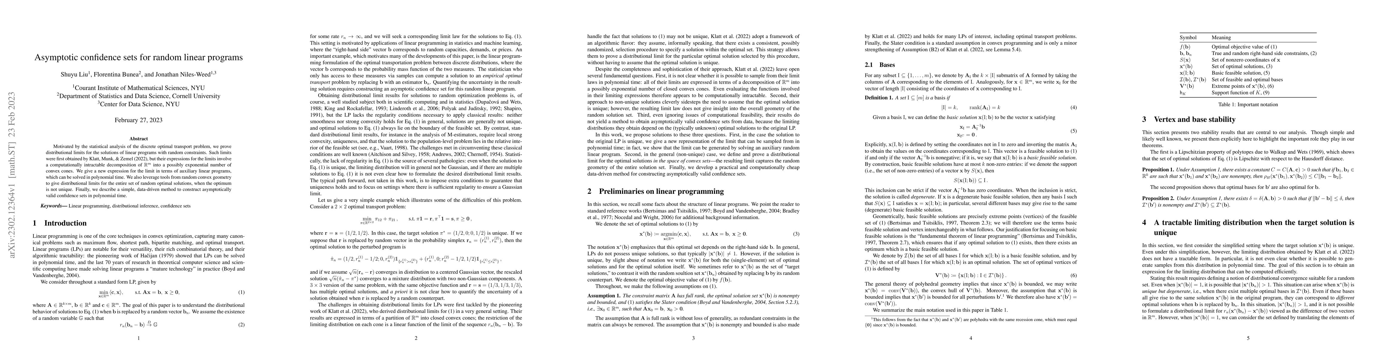 Thumbnail for Asymptotic confidence sets for random linear programs