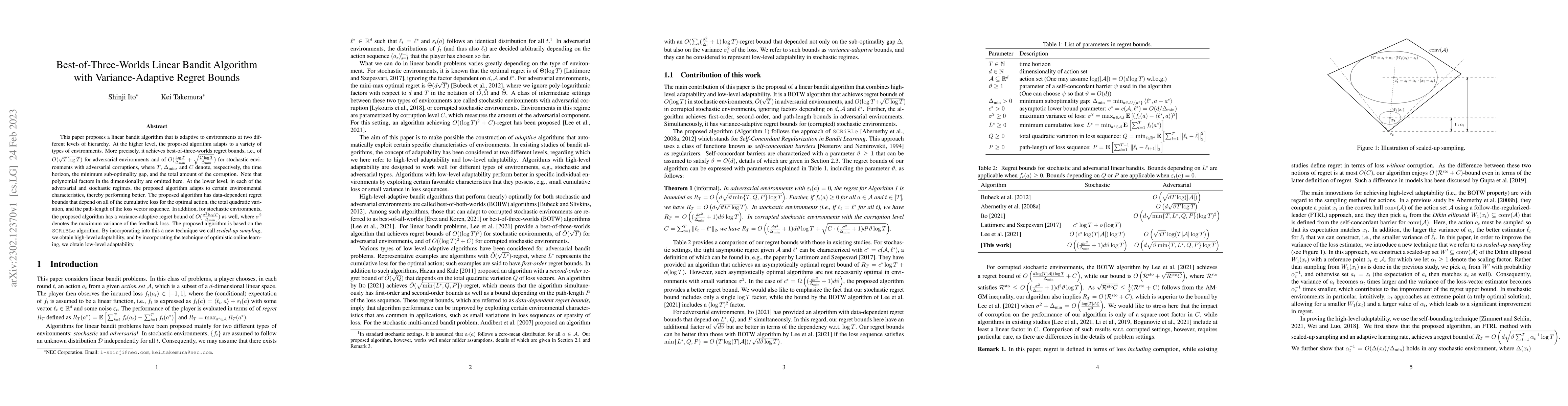 Thumbnail for Best-of-Three-Worlds Linear Bandit Algorithm with Variance-Adaptive
  Regret Bounds