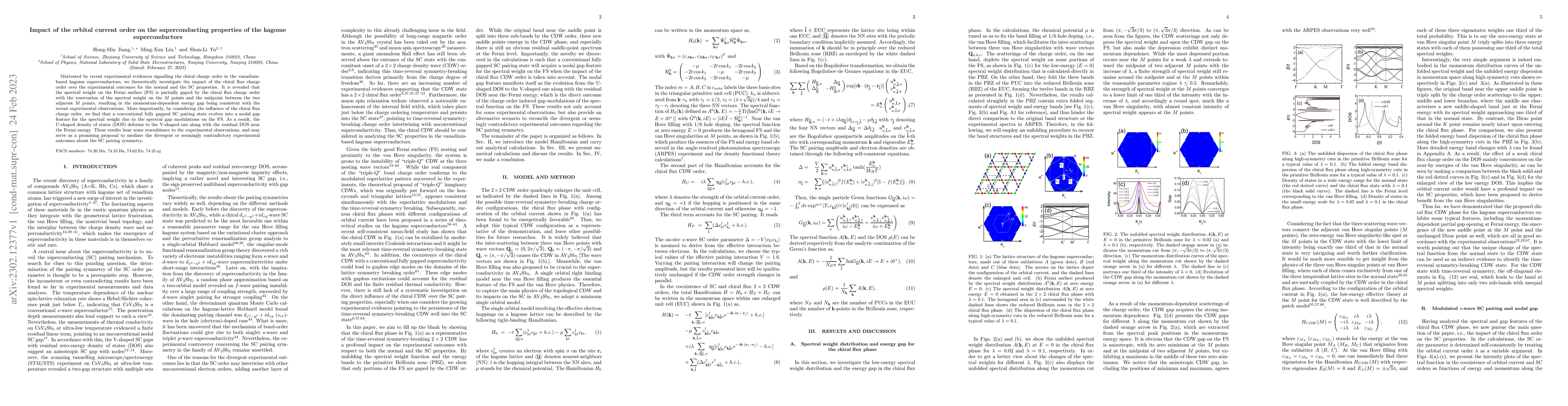 Thumbnail for Impact of the orbital current order on the superconducting properties of
  the kagome superconductors