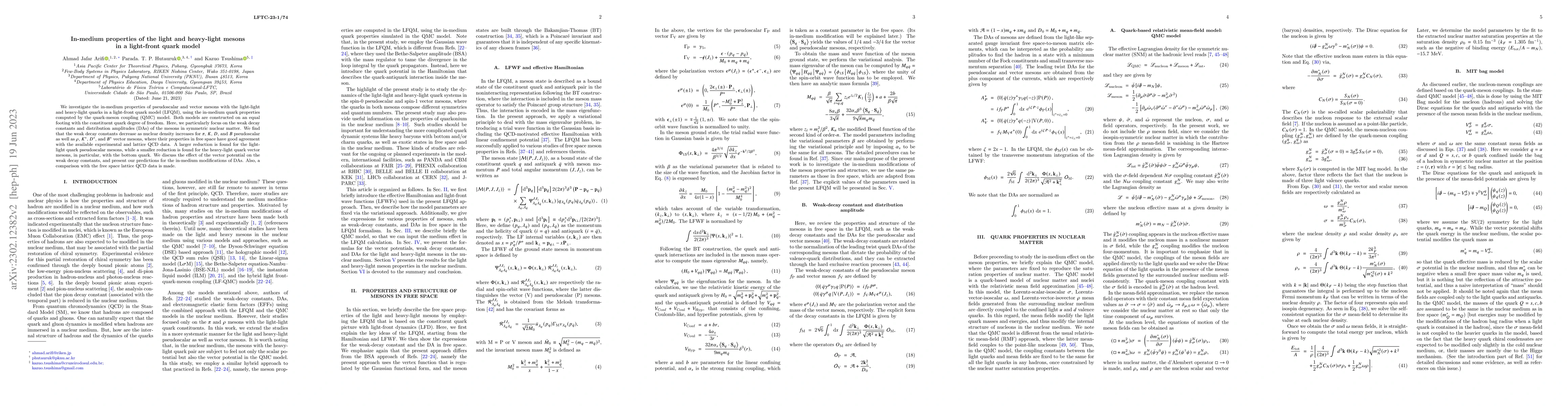 Thumbnail for In-medium properties of the light and heavy-light mesons in a
  light-front quark model