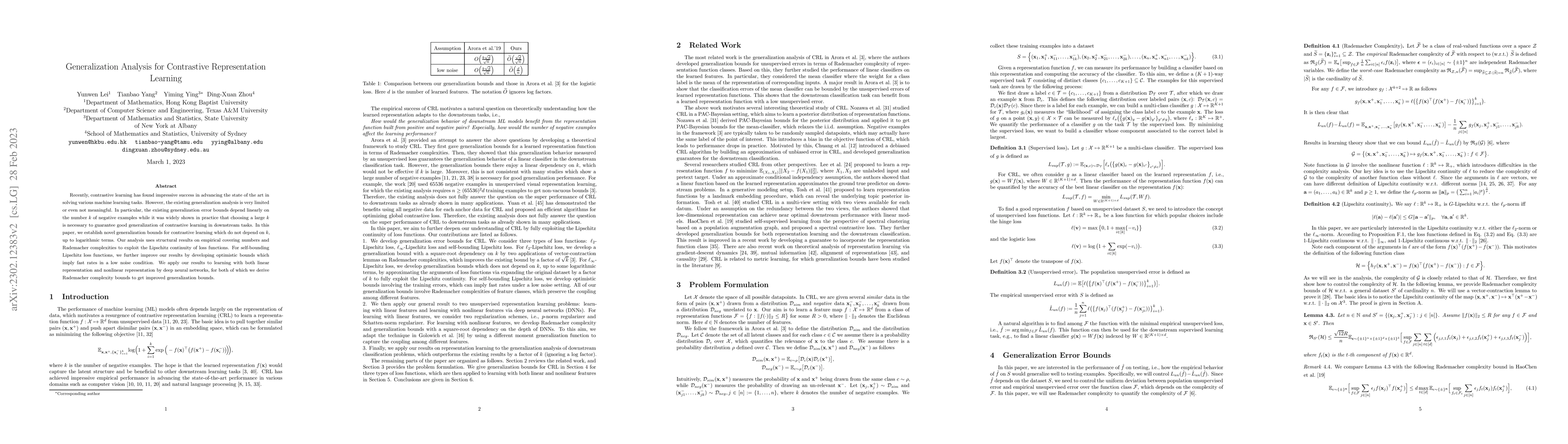 Thumbnail for Generalization Analysis for Contrastive Representation Learning