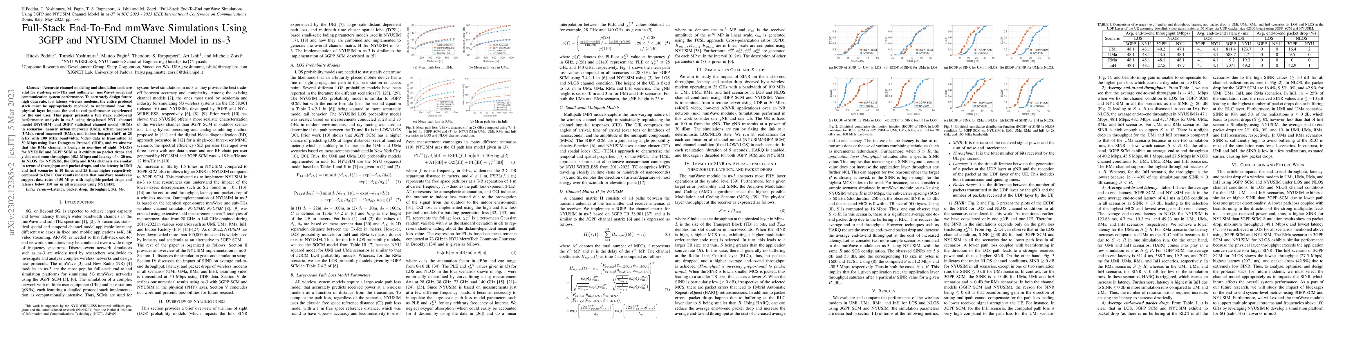 Thumbnail for Full-Stack End-To-End mmWave Simulations Using 3GPP and NYUSIM Channel
  Model in ns-3