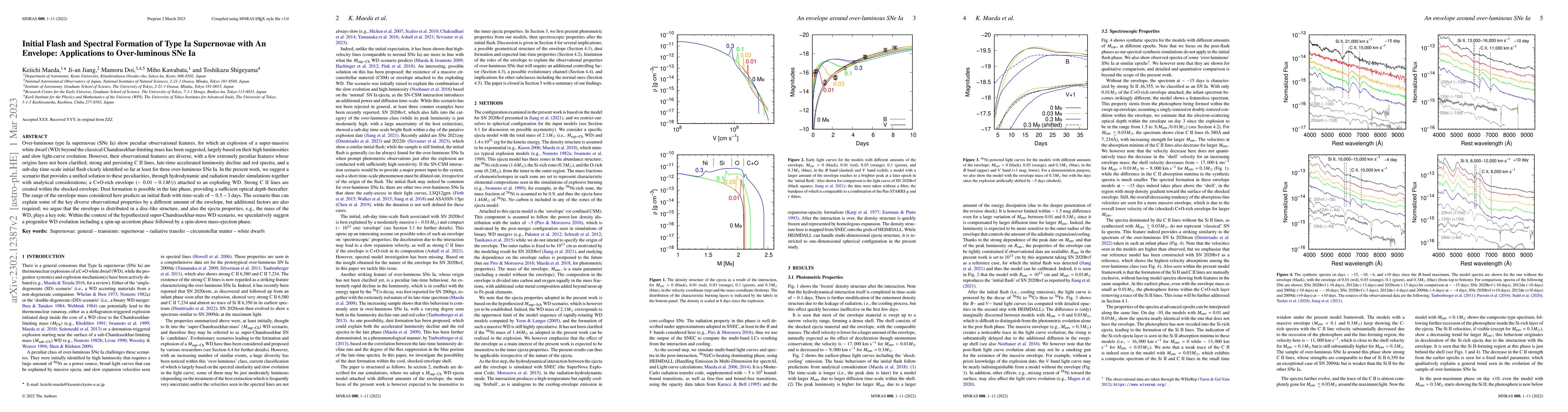 Thumbnail for Initial Flash and Spectral Formation of Type Ia Supernovae with An
  Envelope: Applications to Over-luminous SNe Ia