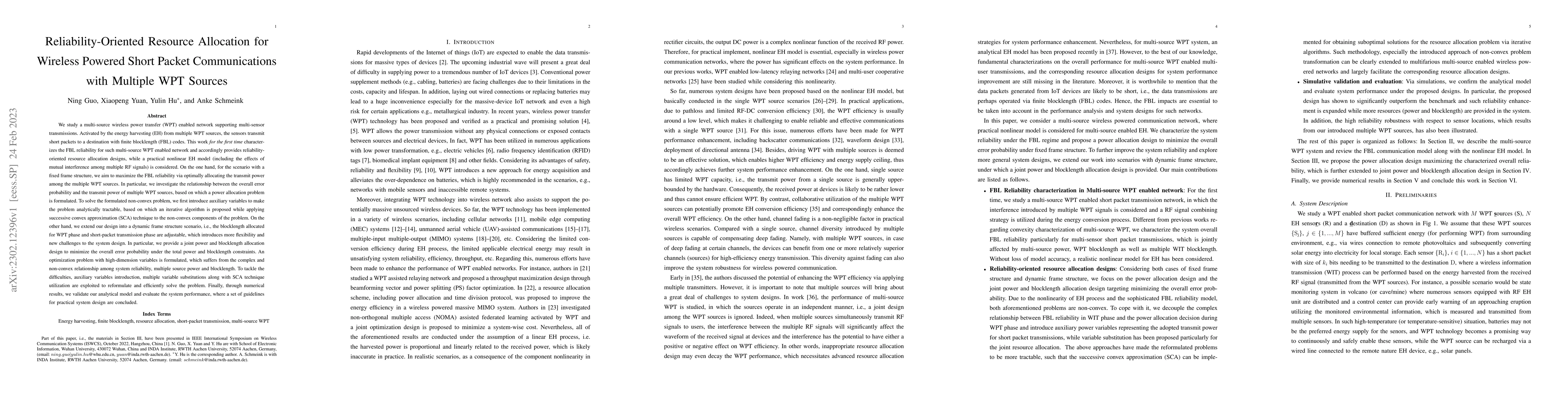Thumbnail for Wireless Powered Short Packet Communications with Multiple WPT Sources