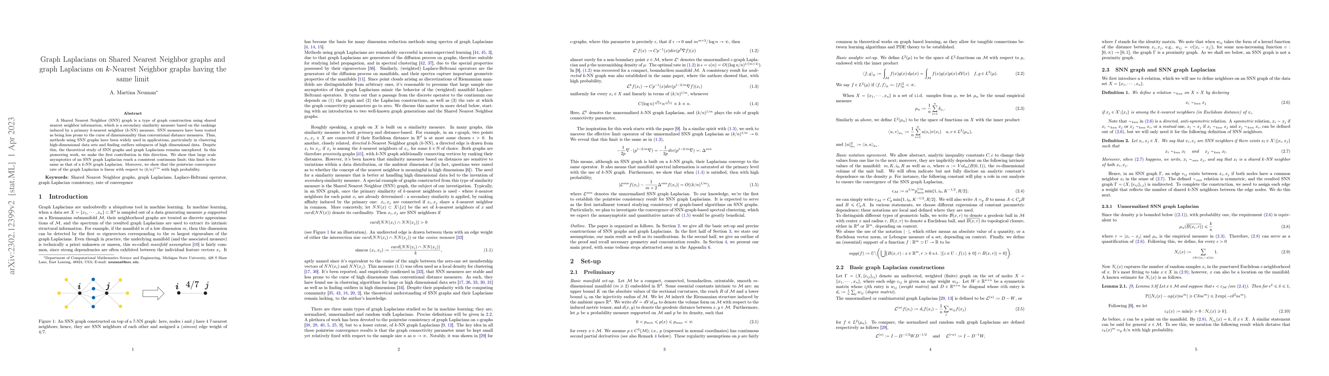 Thumbnail for Graph Laplacians on Shared Nearest Neighbor graphs and graph Laplacians
  on $k$-Nearest Neighbor graphs having the same limit