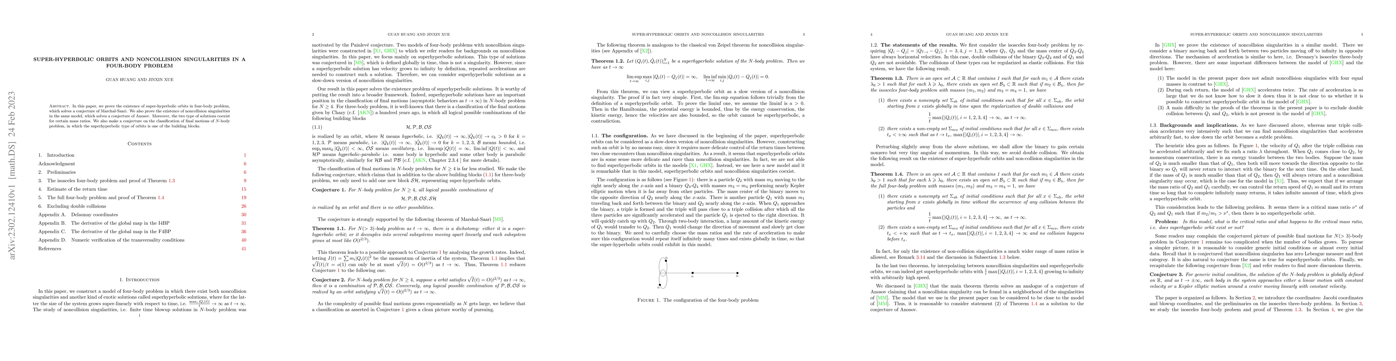 Thumbnail for Super-hyperbolic orbits and non-collision singularities in a four-body
  problem