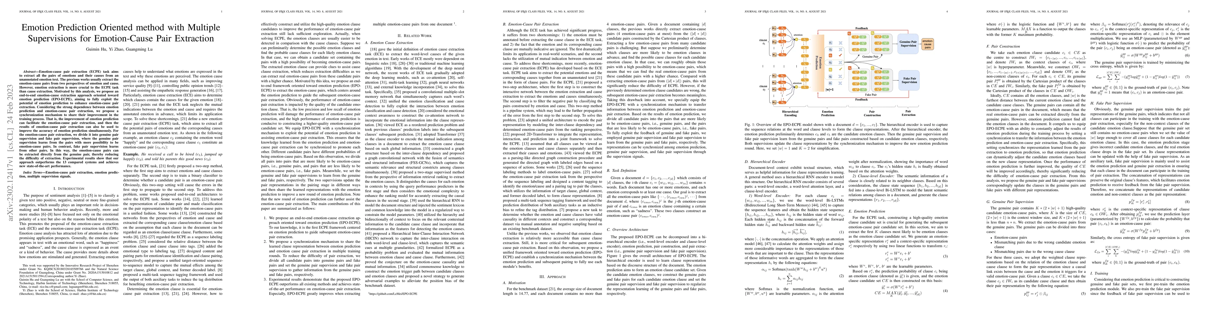 Thumbnail for Emotion Prediction Oriented method with Multiple Supervisions for
  Emotion-Cause Pair Extraction
