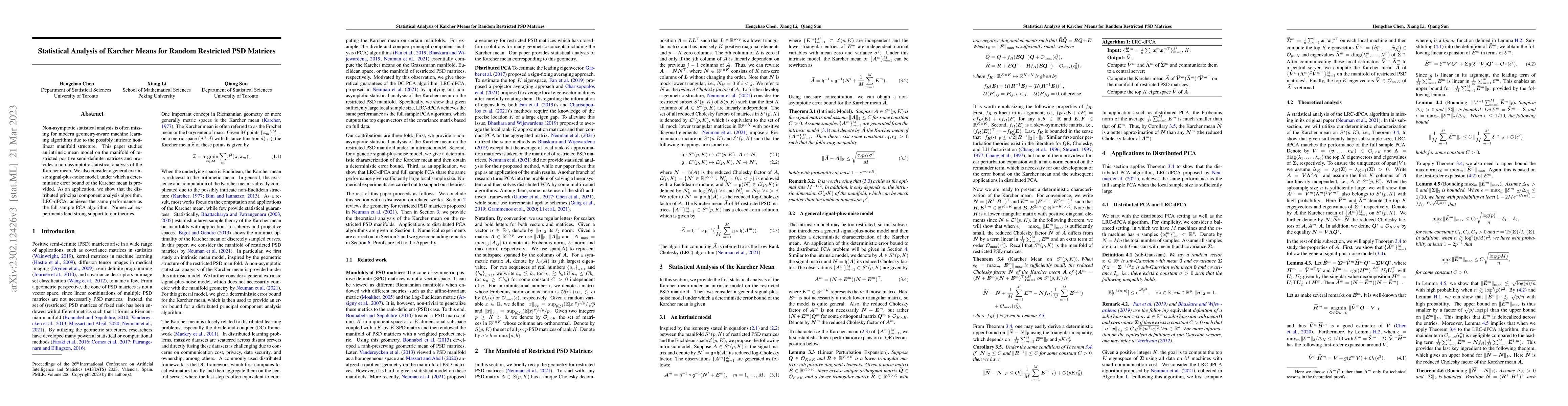 Thumbnail for Statistical Analysis of Karcher Means for Random Restricted PSD Matrices