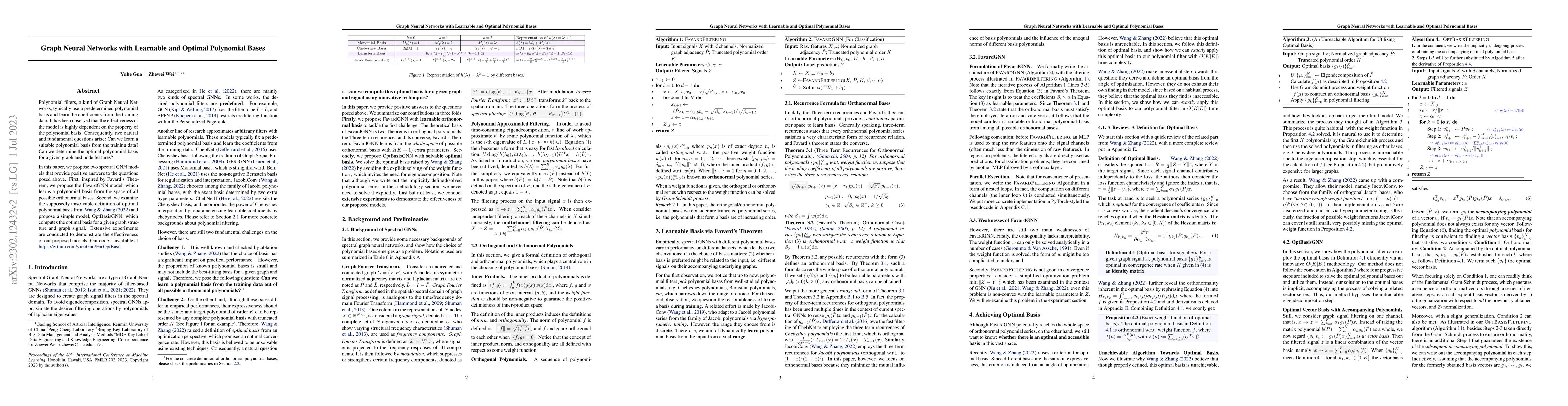 Thumbnail for Graph Neural Networks with Learnable and Optimal Polynomial Bases