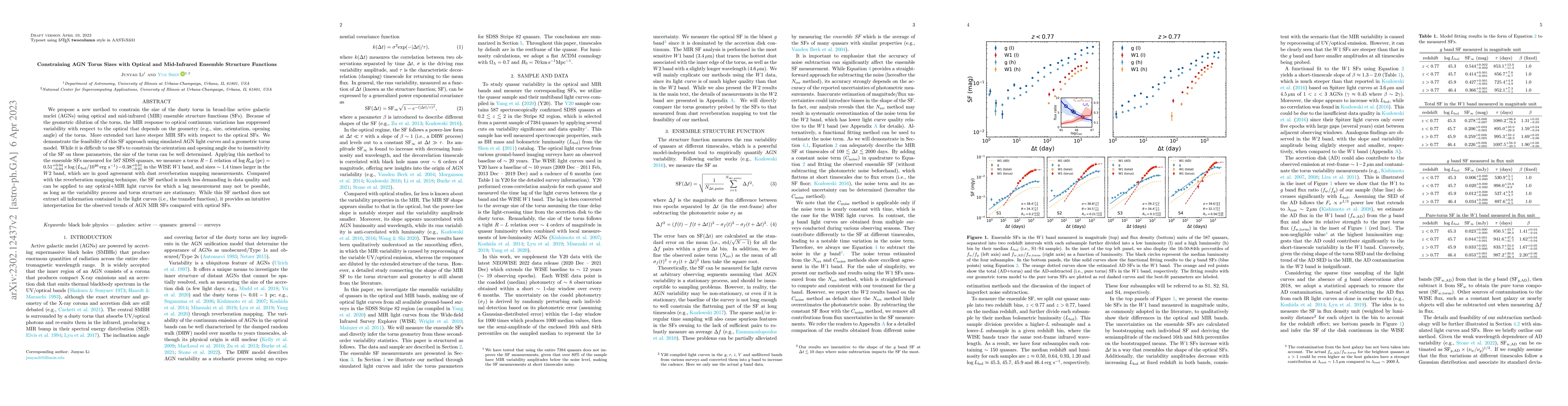 Thumbnail for Constraining AGN Torus Sizes with Optical and Mid-Infrared Ensemble
  Structure Functions