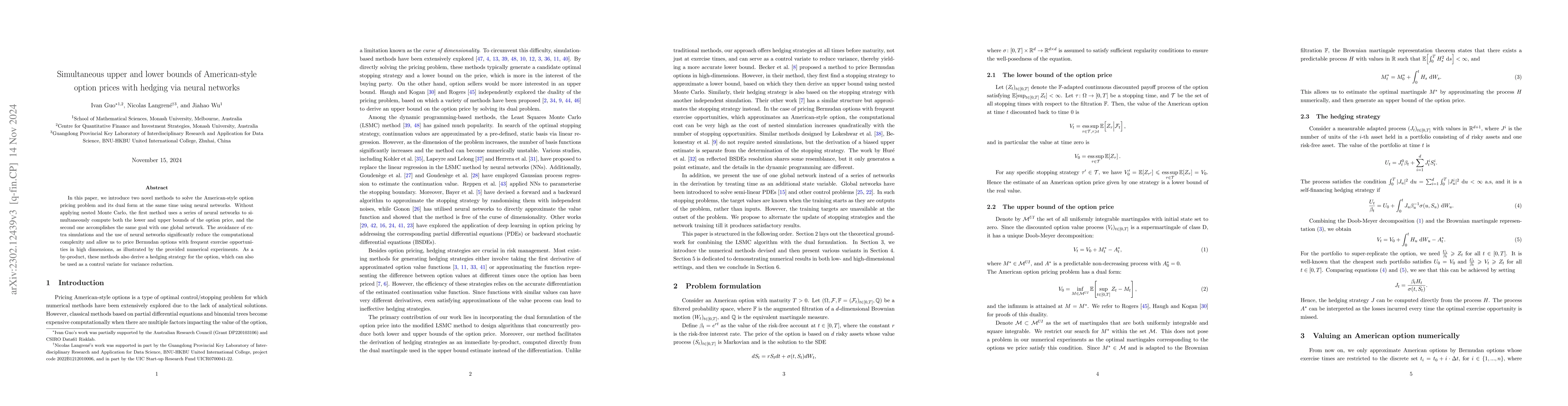 Thumbnail for Simultaneous upper and lower bounds of American option prices with
  hedging via neural networks