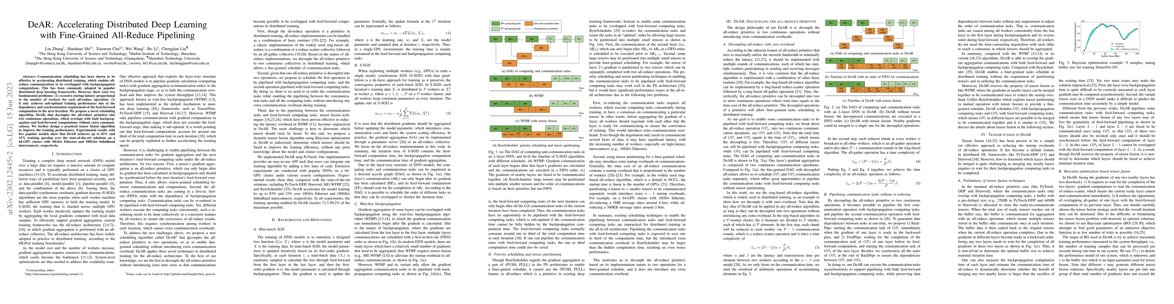 Thumbnail for DeAR: Accelerating Distributed Deep Learning with Fine-Grained
  All-Reduce Pipelining