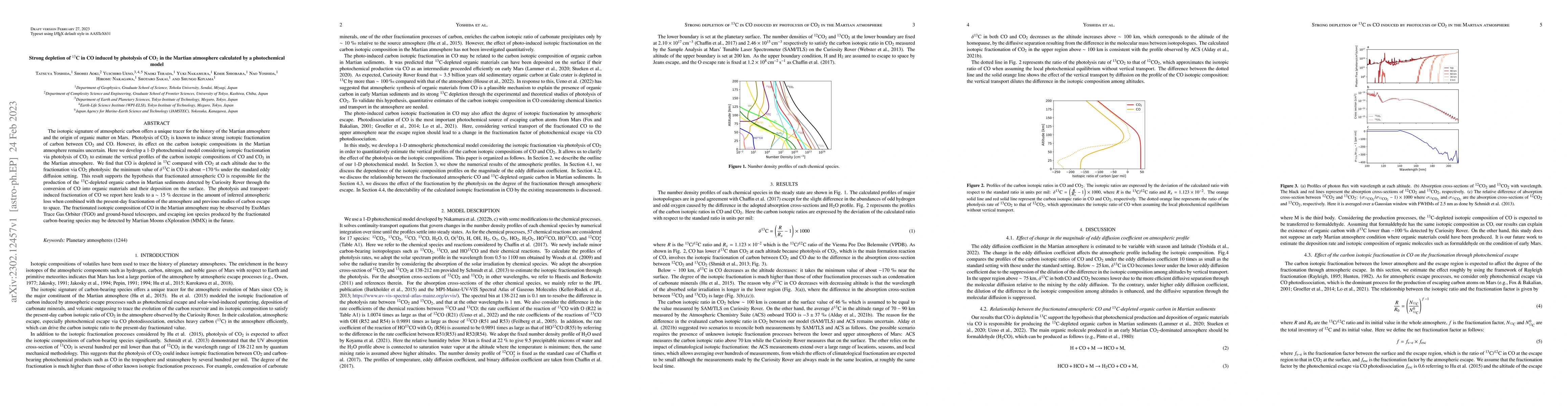 Thumbnail for Strong depletion of $^{13}$C in CO induced by photolysis of CO$_{2}$ in
  the Martian atmosphere calculated by a photochemical model