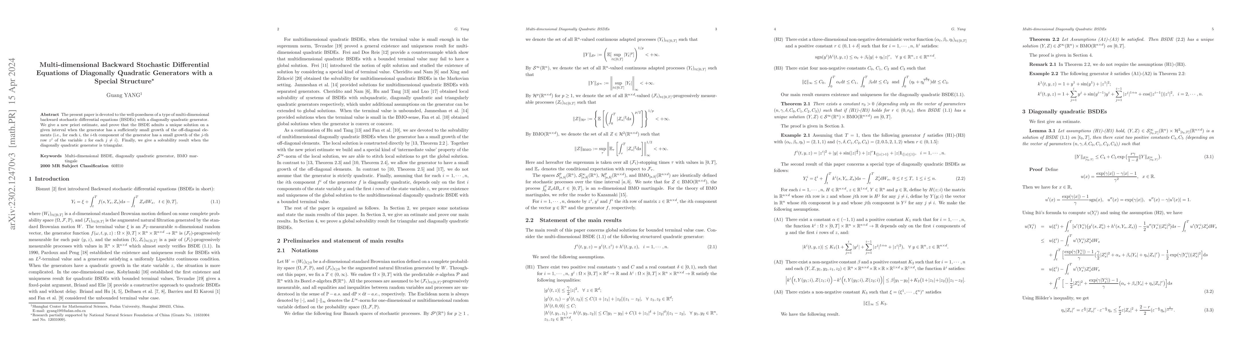 Thumbnail for Multi-dimensional Backward Stochastic Differential Equations of
  Diagonally Quadratic Generators with a Special Structure