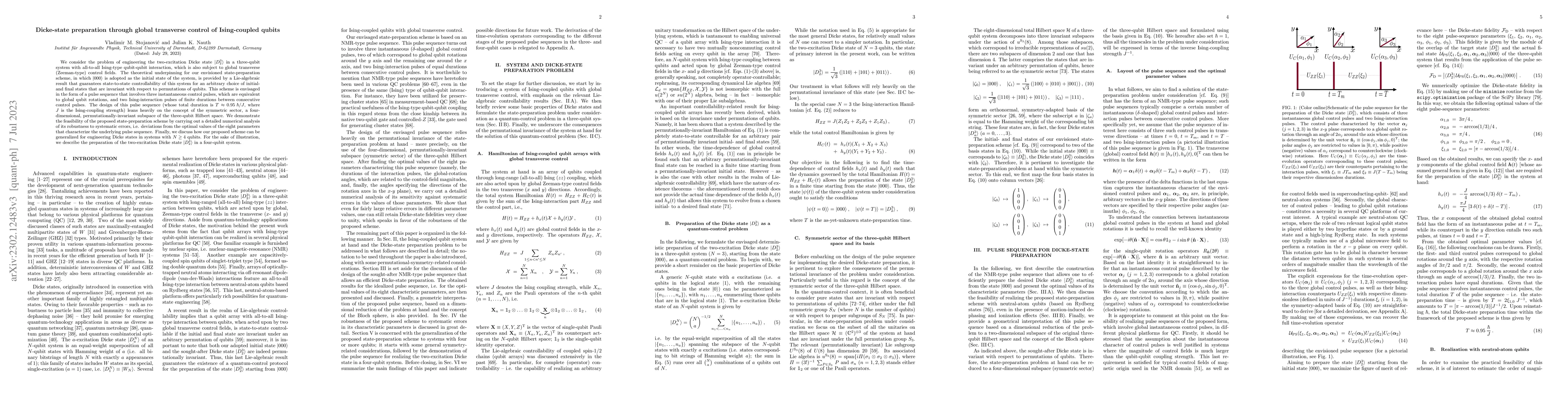 Thumbnail for Dicke-state preparation through global transverse control of
  Ising-coupled qubits