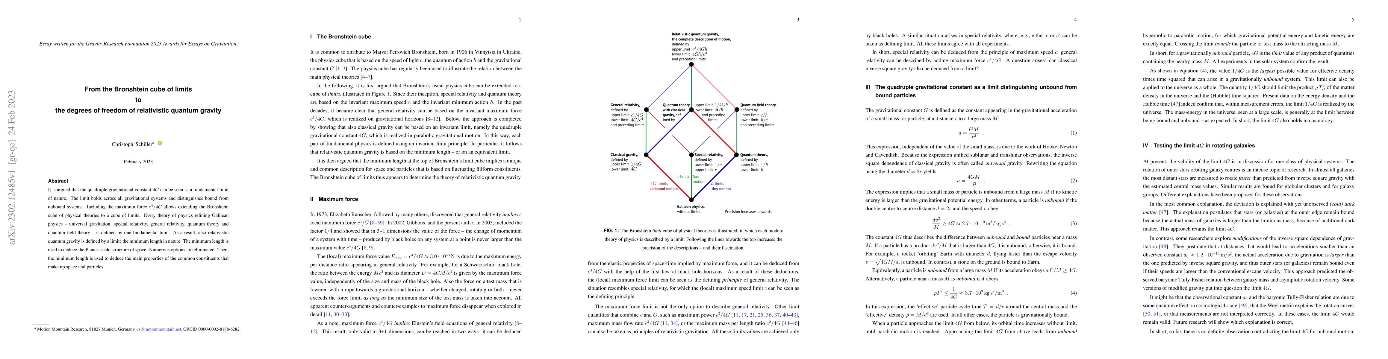 Thumbnail for From the Bronshtein cube of limits to the degrees of freedom of
  relativistic quantum gravity