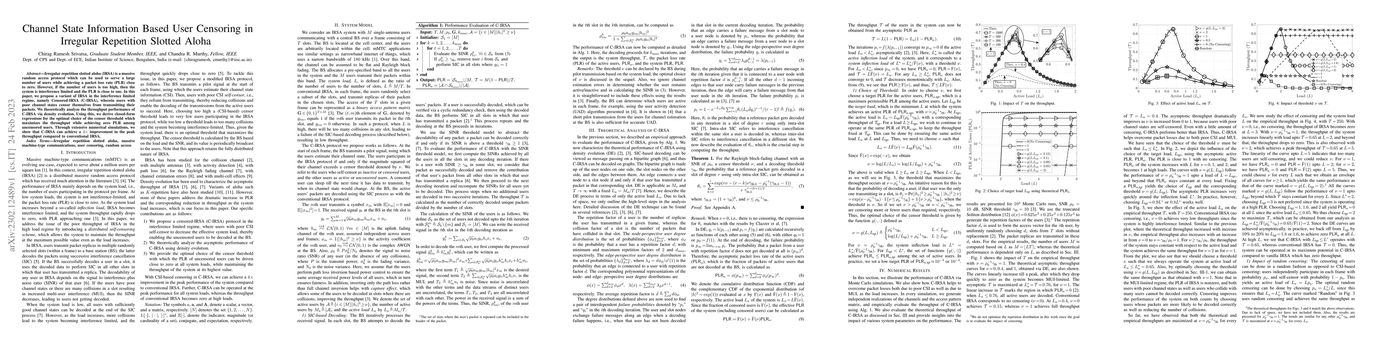 Thumbnail for Channel State Information Based User Censoring in Irregular Repetition
  Slotted Aloha