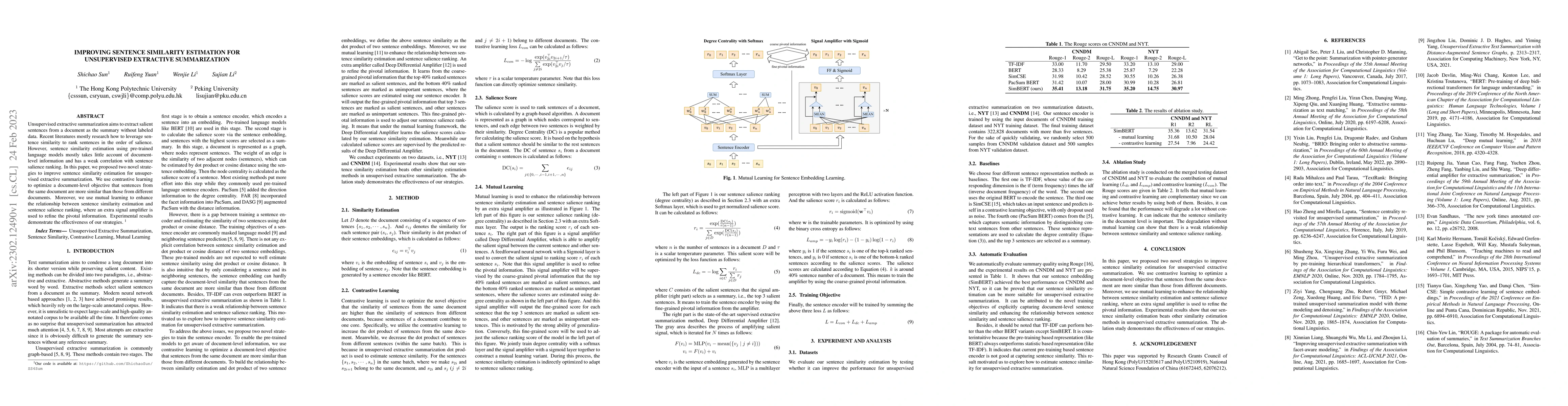 Thumbnail for Improving Sentence Similarity Estimation for Unsupervised Extractive
  Summarization