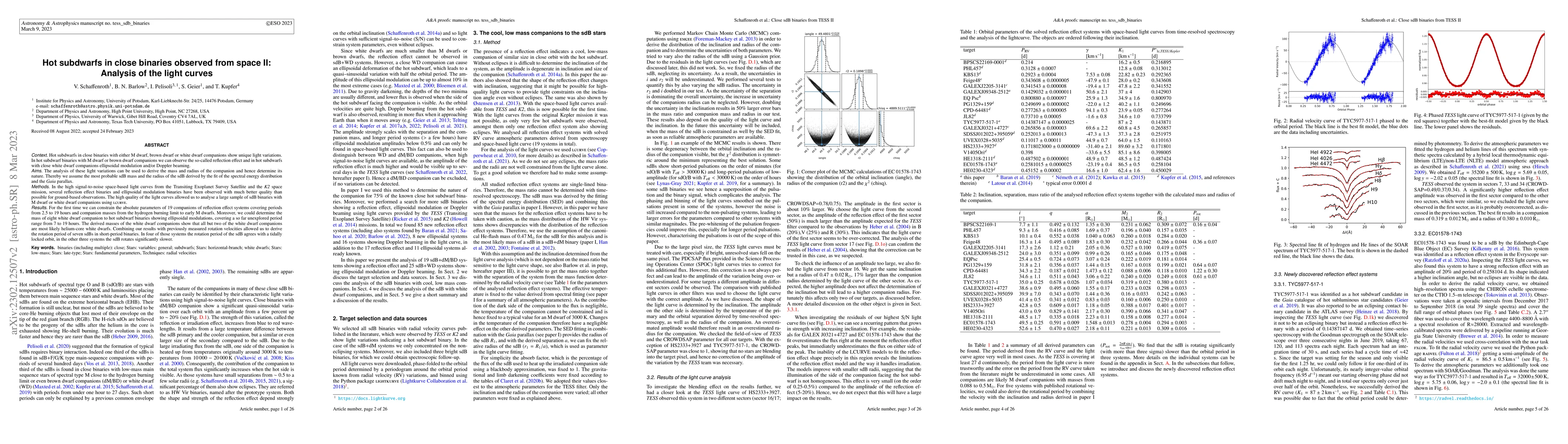 Thumbnail for Hot subdwarfs in close binaries observed from space II: Analysis of the
  light curves