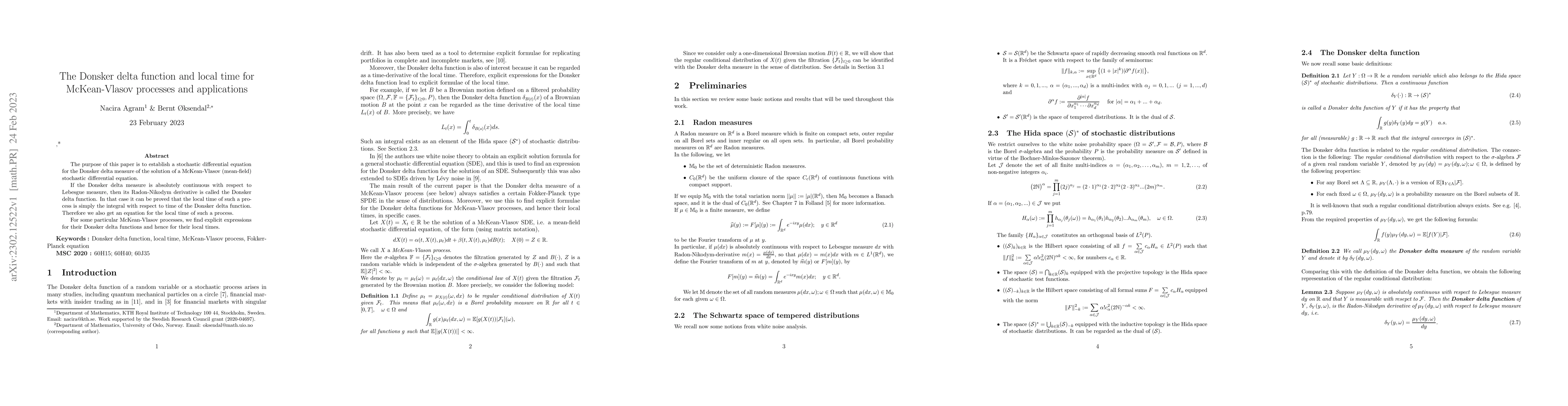 Thumbnail for The Donsker delta function and local time for McKean-Vlasov processes
  and applications