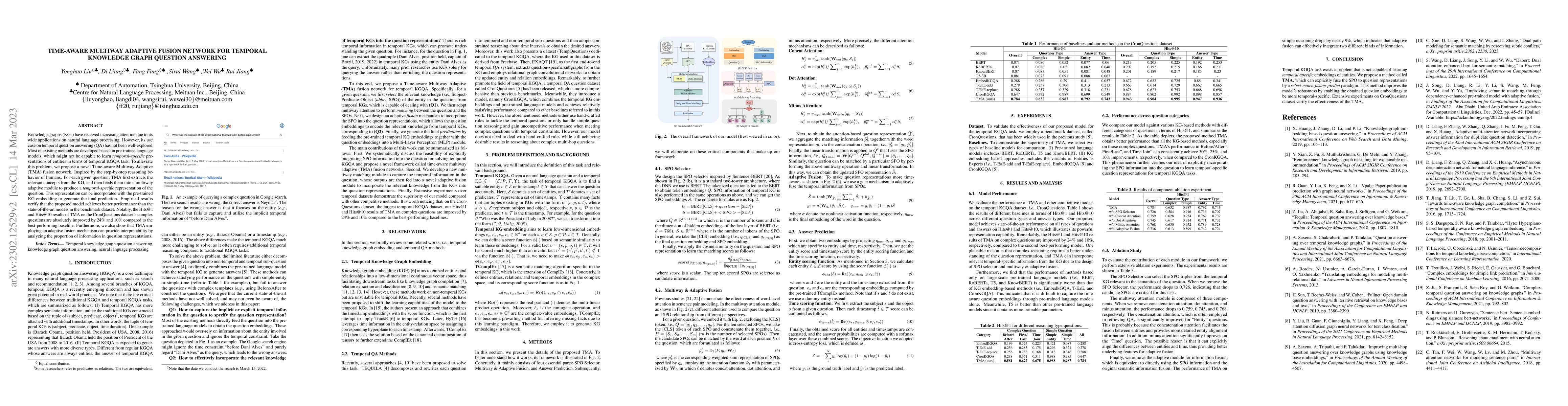 Thumbnail for Time-aware Multiway Adaptive Fusion Network for Temporal Knowledge Graph
  Question Answering